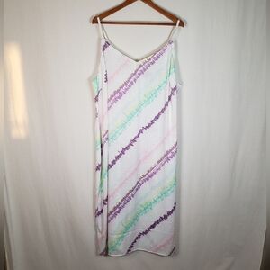 Lane Bryant V-neck Sheath Slip Dress Spaghetti Straps Size 28 Tie-Dye Pastel New
